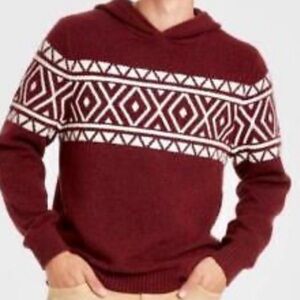 NWTS!  Goodfellow Hooded Soft Jacquard Knit Pullover Fair Isle Design Sweater